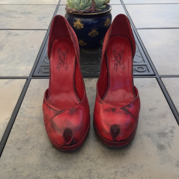 Jeffrey Campbell Shoes - Jeffrey Campbell • Red Leather Peep Toe Heels
